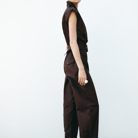 NWT ZARA BELTED SLEEVELESS JUMPSUIT L - Picture 8 of 10